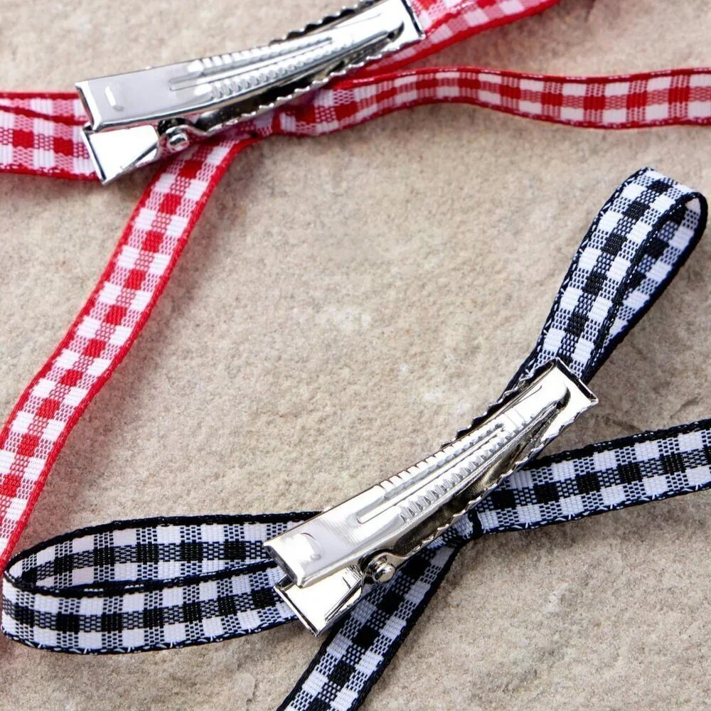NWT Urban Outfitters Long Gingham Brown Hair Bow Clips Set of 2